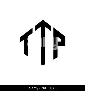 Logo TTP Letter con forma poligonale. Design con logo a forma di cubo e poligono TTP. Modello con logo vettoriale esagonale TTP in bianco e nero. TTP monogr Illustrazione Vettoriale