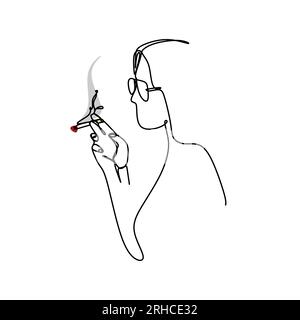Disegno continuo a una linea di una donna che fuma illustrazione vettoriale Illustrazione Vettoriale