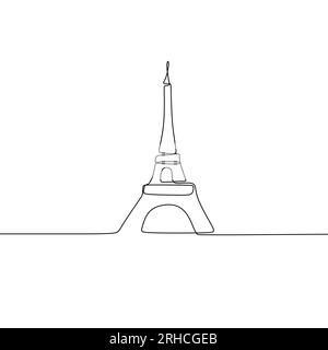 Icona della torre eiffel di Parigi illustrazione vettoriale con disegno a linee continue stile minimalista Illustrazione Vettoriale