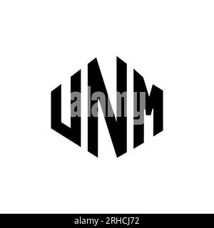 Logo UNM Letter con forma poligonale. Design con logo a forma di cubo e poligono UNM. Modello con logo vettoriale esagonale UNM in bianco e nero. UNM monogr Illustrazione Vettoriale