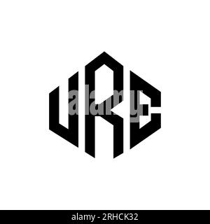 Logo URE Letter con forma poligonale. Design con logo a forma di cubo e poligono. Modello con logo vettoriale esagonale PURO in bianco e nero. Monogr PURO Illustrazione Vettoriale