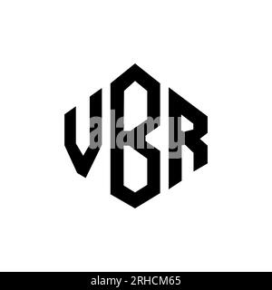 Logo VBR Letter con forma poligonale. Design con logo a forma di cubo e poligono VBR. Modello con logo vettoriale esagonale VBR in bianco e nero. VBR monogr Illustrazione Vettoriale