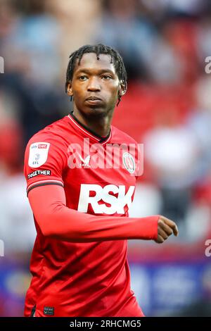 Tayo Edun del Charlton Athletic durante la partita di Sky Bet League 1 tra Charlton Athletic e Bristol Rovers al Valley, Londra martedì 15 agosto 2023. (Foto: Tom West | mi News) crediti: MI News & Sport /Alamy Live News Foto Stock