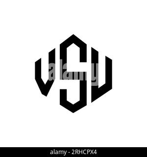 Logo VSU Letter con forma poligonale. Design con logo a forma di cubo e poligono VSU. Modello con logo vettoriale esagonale VSU colori bianco e nero. VSU monogr Illustrazione Vettoriale