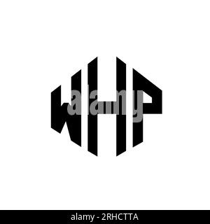 Logo WHP Letter con forma poligonale. Design con logo WHP a forma di cubo e poligono. Modello con logo vettoriale esagonale WHP in bianco e nero. WHP monogr Illustrazione Vettoriale