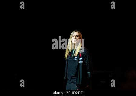 Bogotà, Colombia. 3 gennaio 2014. Catalina Perez partecipa all'evento di benvenuto della nazionale di calcio femminile colombiana dopo la Coppa del mondo femminile australiana e neozelandese a Bogotà, in Colombia, il 15 agosto 2023. Foto di: Chepa Beltran/Long Visual Press Credit: Long Visual Press/Alamy Live News Foto Stock