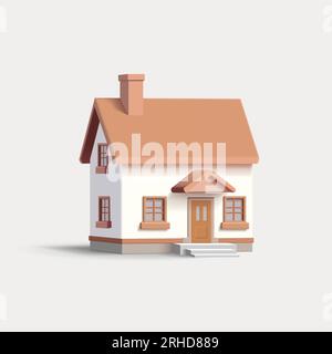 illustrazione vettoriale di rendering 3d di una casa indipendente, bianca con tetto marrone, 2 piani piccola proprietà immobiliare, isolata Illustrazione Vettoriale