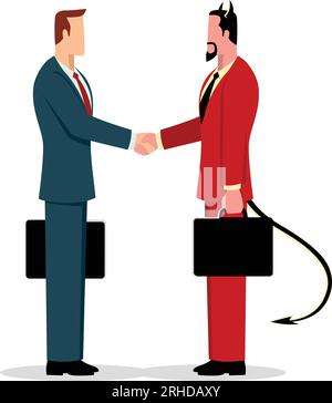 Semplice flat business vettore illustrazione di un uomo d'affari che fa un trattare con il diavolo Illustrazione Vettoriale