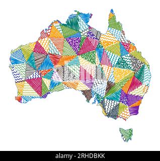 Mappa in stile bambini dell'Australia. Poligoni disegnati a mano a forma di Australia. Illustrazione vettoriale. Illustrazione Vettoriale