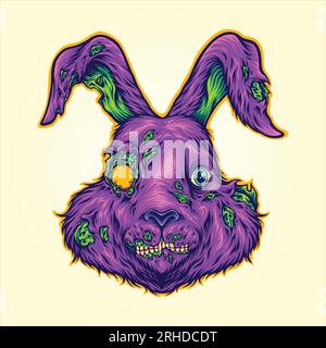 Nightmare spaventoso coniglietto zombie mostri vettoriali per il logo del tuo lavoro, maglietta di merchandising, adesivi e disegni di etichette, poster, biglietti d'auguri Illustrazione Vettoriale
