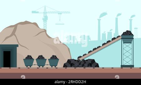 Trasportatore per l'industria mineraria del carbone e kit di trasporto elementi piatti edificio isolato Illustrazione Vettoriale