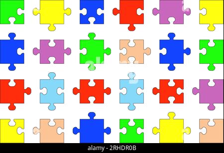 Illustrazione vettoriale dei pezzi del puzzle isolata su sfondo bianco. Set vettoriale pezzi puzzle. Separare i pezzi del puzzle. Illustrazione Vettoriale