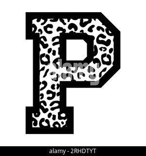 Carattere della maglia sportiva universitaria leopardata P Letter su sfondo bianco. Illustrazione isolata. Foto Stock