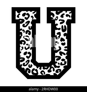 Carattere a U Letter leopardato della maglia sportiva universitaria su sfondo bianco. Illustrazione isolata. Foto Stock