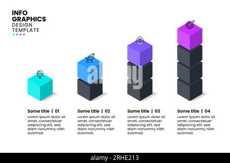 Modello infografico con icone e 4 opzioni o passaggi. Cubi isometrici. Può essere utilizzato per il layout del flusso di lavoro, il diagramma, il banner, il webdesign. Illustrazione vettoriale Illustrazione Vettoriale