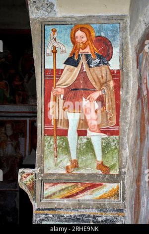 S. Rocco - affresco -pittore bergamasco del primo quarto del XVI secolo - Clusone (BG), Oratorio di San Defendente Foto Stock