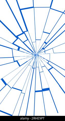 Fondo in vetro rotto. Vetro spaccato. Crepe sullo schermo, texture vettoriale blu e bianca. Illustrazione Vettoriale