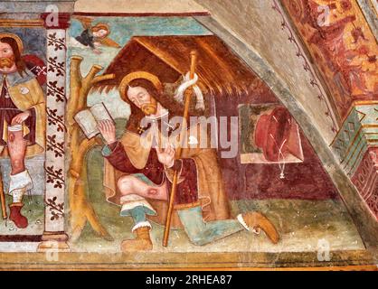 S. Rocco - affresco - pittore bergamasco - XVI secolo - Clusone (BG), Oratorio di San Defendente Foto Stock