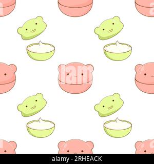 motivo kawaii korean cosmetics senza cuciture. Illustrazione vettoriale su sfondo bianco isolato Illustrazione Vettoriale