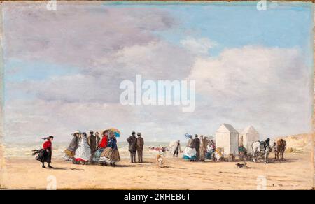 Eugène Boudin, la spiaggia di Trouville, dipinto ad olio su tela, 1865 Foto Stock