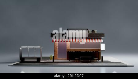 Modella minimart nella scena notturna, rendering di illustrazioni 3d. Foto Stock