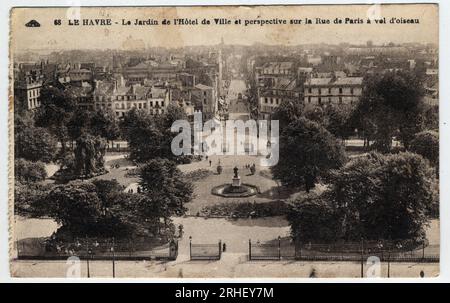 Normandie, Seine Maritime (76), le Havre : le jardin de l'hotel de ville et perspective sur la rue de Paris - carte postale fin 19eme-debut 20eme siecle Foto Stock