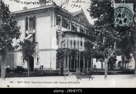 Exposition coloniale de Marseille de 1906 : Chateau Duplessis - carte postale fin 19eme-20eme siecle Foto Stock