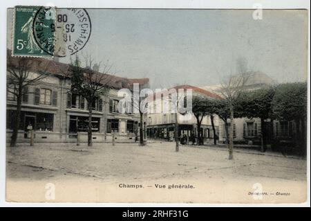 Ile de France, Seine et Marne (77), Champs-sur-Marne (Champs-sur-Marne): vue generale de la ville - carte postale datee 1908 Foto Stock