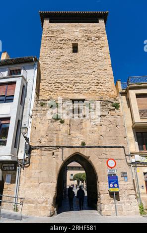 Europa, Spagna, Navarra, Olite, la Torre delle guglie (nota anche come Torre dell'Orologio o Torre del Chapitel) Foto Stock