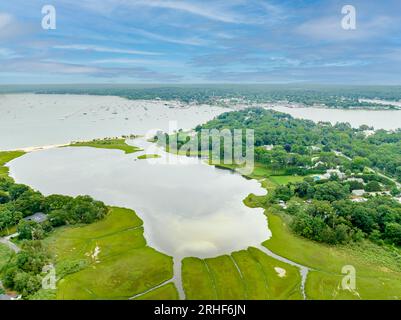 vista aerea di north haven e del porto di sag Foto Stock