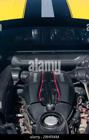 Dettaglio del motore Ferrari V8 da 458 4,5 litri Foto Stock