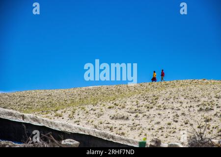 Studenti di lama buddisti che si godono il vento in un paesaggio suggestivo del Monastero di Namgyal a lo Manthang, nell'alta Mustang del Nepal Foto Stock