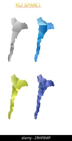 Serie di mappe poligonali vettoriali di Ko Samet. Mappa dell'isola con gradiente luminoso in basso stile polietilene. Illustrazione Vettoriale