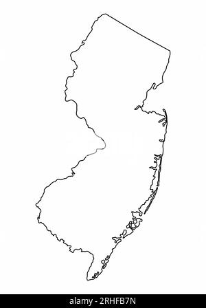 Profilo della mappa del New Jersey isolato su sfondo bianco Illustrazione Vettoriale