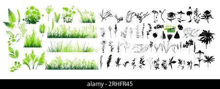 Set di elementi in erba verde. Illustrazione vettoriale Illustrazione Vettoriale
