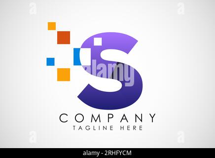 Alfabeto inglese con pixel di dati. Logo dei pixel di dati moderni e tecnologici creativi Illustrazione Vettoriale