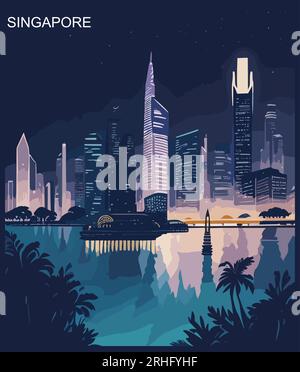 Design con poster notturno a Singapore Illustrazione Vettoriale