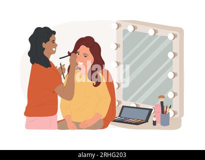 Illustrazione vettoriale del concetto di trucco isolato professionale. Cosmetici professionali, salone di bellezza, makeup artist cinematografico, troupe cinematografiche, servizio di trucco nuziale, concetto di vettore di trattamento cutaneo. Illustrazione Vettoriale