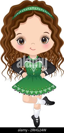 Vector Girl Dancing Irish Dance in abito celtico Illustrazione Vettoriale