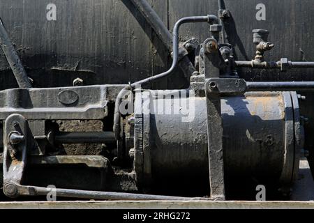 componenti meccanici locomotive a vapore, primo piano della foto Foto Stock