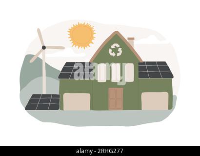 Illustrazione vettoriale del concetto isolato ECO House. Casa a basso impatto ambientale, tecnologia ecohome, isolamento termico, risorse rinnovabili, casa passiva, concetto di vettore di riciclaggio dei rifiuti. Illustrazione Vettoriale