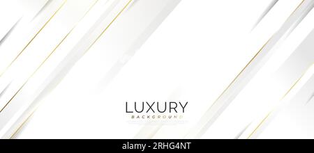Sfondo bianco e oro di lusso con cerchi in oro 3D. Elegante sfondo premium per premi, nomination, cerimonie, inviti formali o certificati Illustrazione Vettoriale