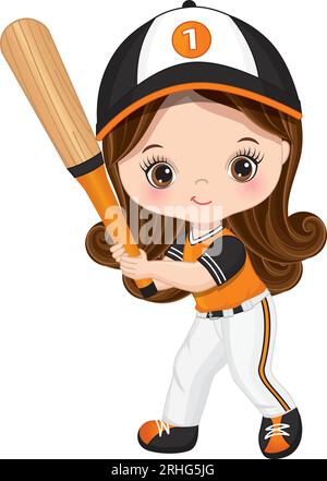 Vector cute Little Girl che gioca a baseball Illustrazione Vettoriale