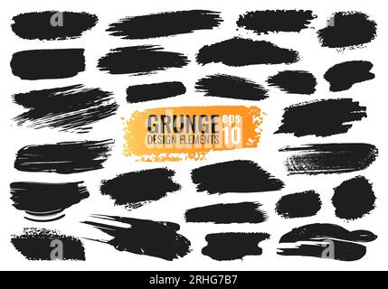 Set di tratti di pennello grunge. striscioni di inchiostro. Illustrazione Vettoriale