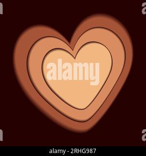 Modello a forma di cuore in stile taglio di carta con eleganti tonalità di caffè e cioccolato. Felice giornata del caffè. EPS. Design vettoriale per poster, banner, brochure, biglietti d'auguri o di invito, cartellino prezzi o Web, etichetta Illustrazione Vettoriale