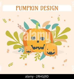 Halloween Pumpkin Vector Art design, Clipart elementi vettoriali di zucca Illustrazione Vettoriale