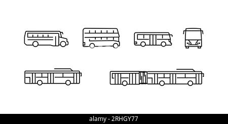 Set di icone sottili per i trasporti pubblici. Pixel Perfect. Tratto modificabile. Illustrazione Vettoriale