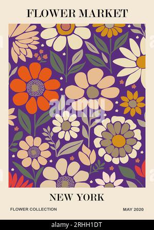 Poster vettore astratto del mercato dei fiori di New York. Illustrazione Vettoriale