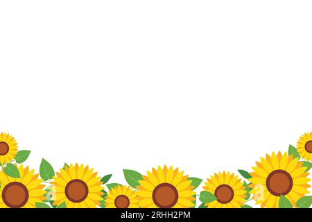 Sfondo cornice bordo girasole. Biglietto d'auguri di invito con modello di girasole. Illustrazione Vettoriale