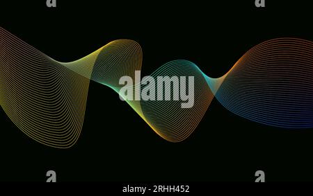 sfondo astratto di onde luminose colorate dinamiche su sfondo nero Illustrazione Vettoriale